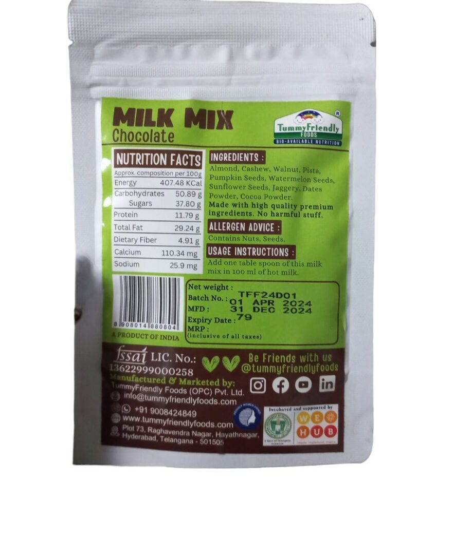 Chocolate Milk Mix | (With The Goodness Of Nuts &amp;amp; Seeds) - 100% Natural - No Added Sugar, Chemical &amp;amp; No Added Preservatives - Tummy Friendly – 50gm