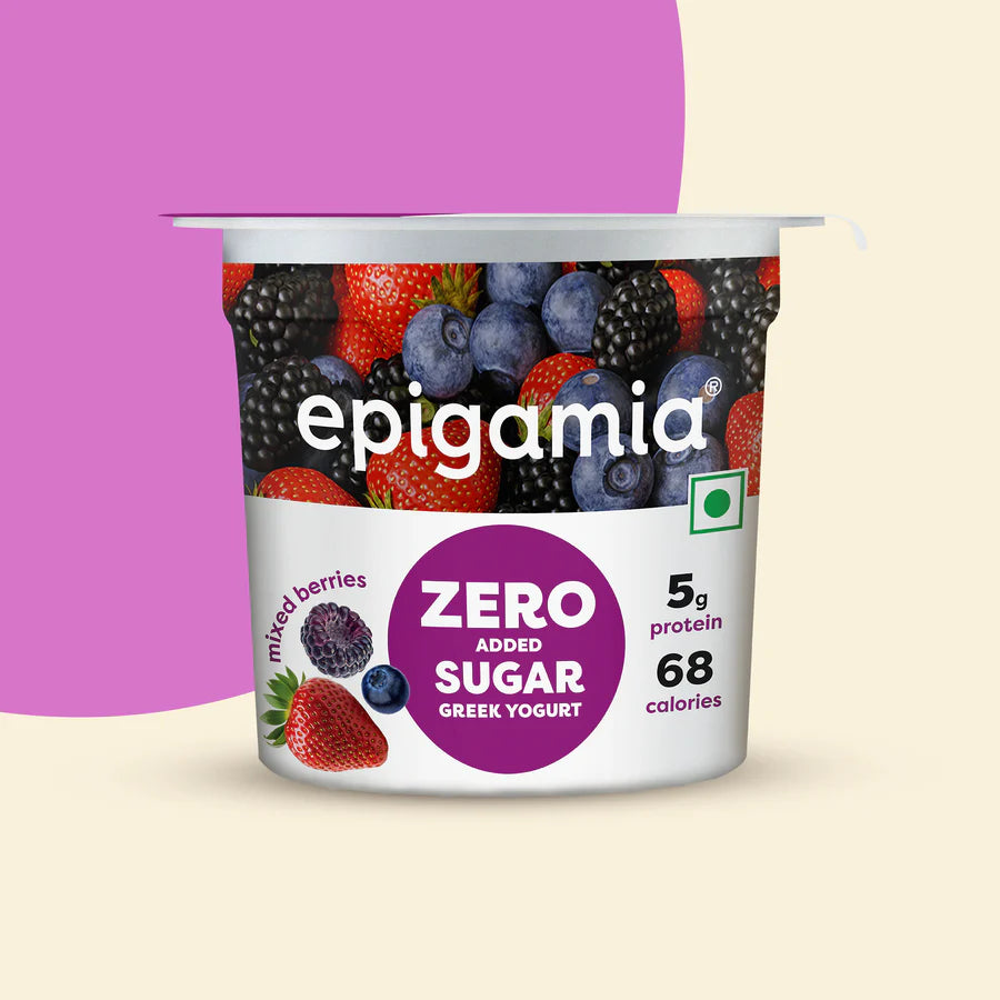 Yogurt | Greek Yogurt - Mixed Berries - 5g Protein - No Added Preservatives & No Added Sugar - Epigamia - 85gm