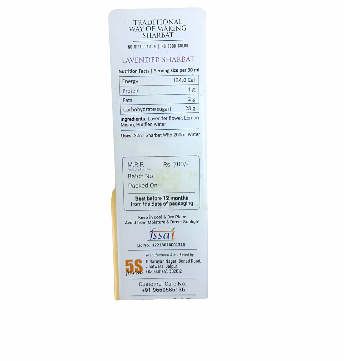 Sharbat | Lavender - Taste Of Rajputana - No Added Artificial Colors, Distillation &amp;amp; No Added Preservatives – 5S Farm – 700ml