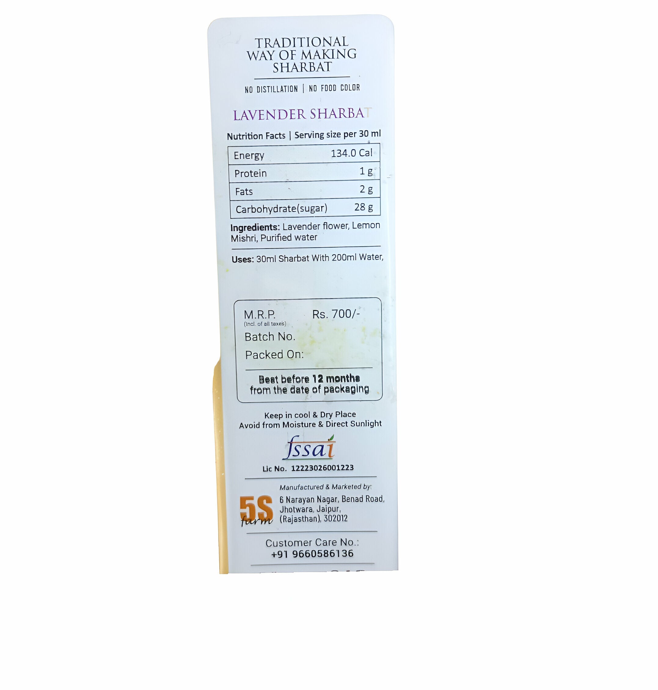 Sharbat | Lavender - Taste Of Rajputana - No Added Artificial Colors, Distillation &amp;amp; No Added Preservatives – 5S Farm – 700ml
