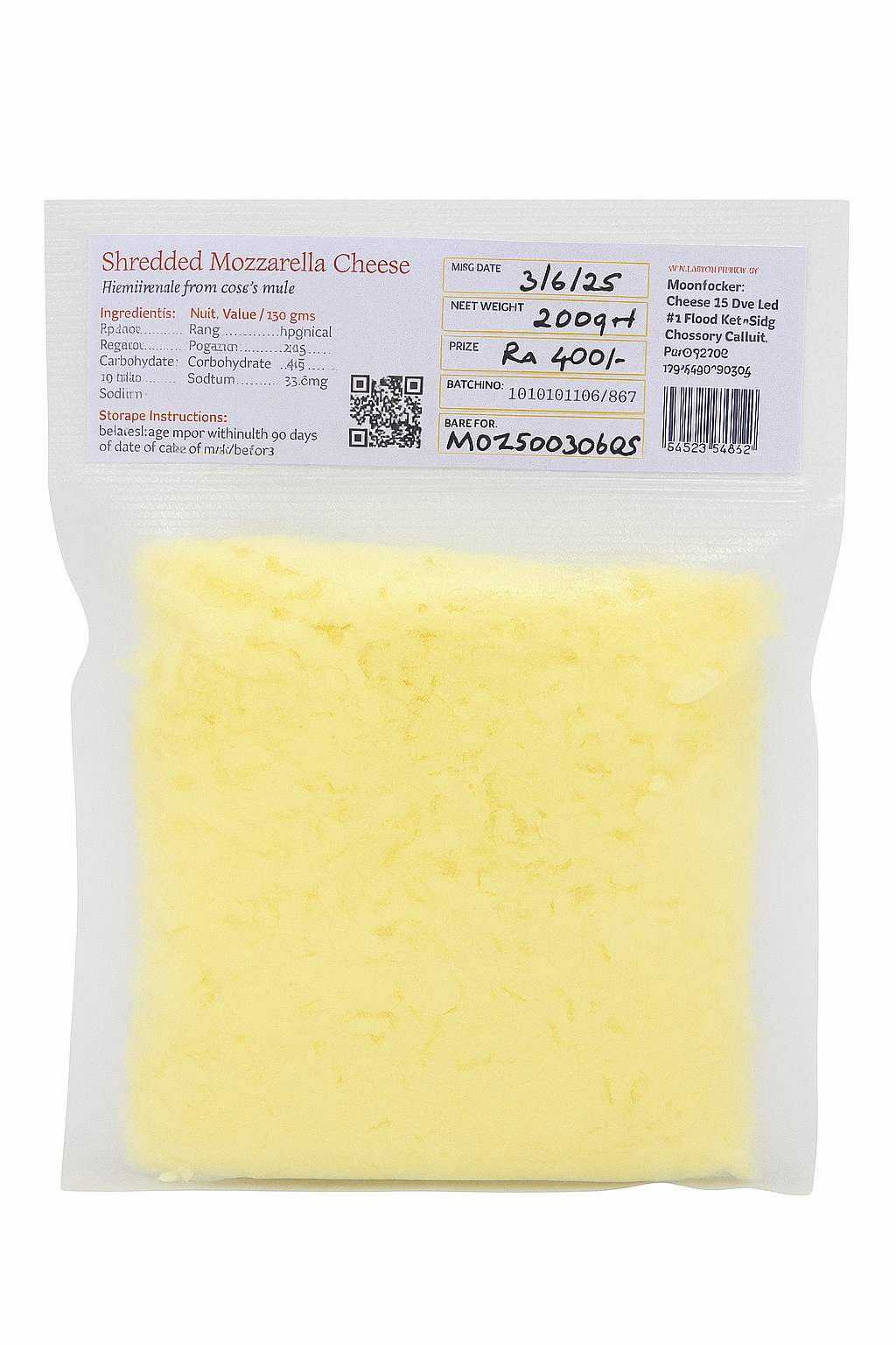 Mozzarella Cheese | Shredded - Made From Cow Milk - Natural Cheese - No Added Chemicals, Additives &amp; No Added Preservatives - Moonrocket Cheese - 200gm