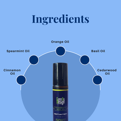 Body Oil | Theraputic Body Oil (Motivation) - Infused With Hemp Seed Oil - Cure By Design - 10ml