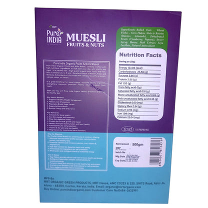 Muesli | Fruits &amp; Nuts Muesli – Supports Bone Health – High In Antioxidant And Whole Grain &amp; No Added Preservatives – Mrt Organic – 500gm