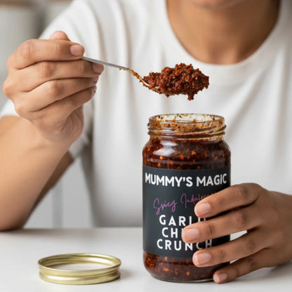 Chilli Chutney | Garlic Chilli Crunch - Vegan -Handcrafted flavour - No Preservatives or artificial additives -No MSG ,No Artificial Colours– Mummy&