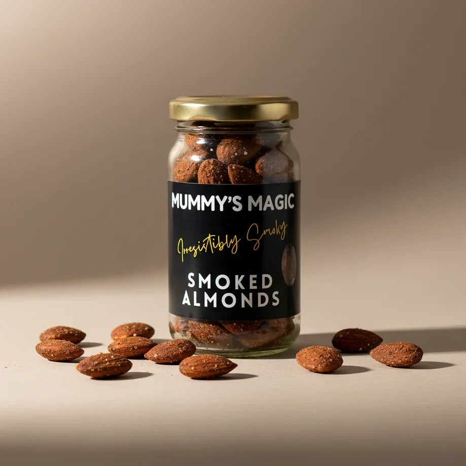 Smoked Almonds - Vegan -Handcrafted flavour - No Preservatives or artificial additives -No MSG ,No Artificial Colours– Mummy&