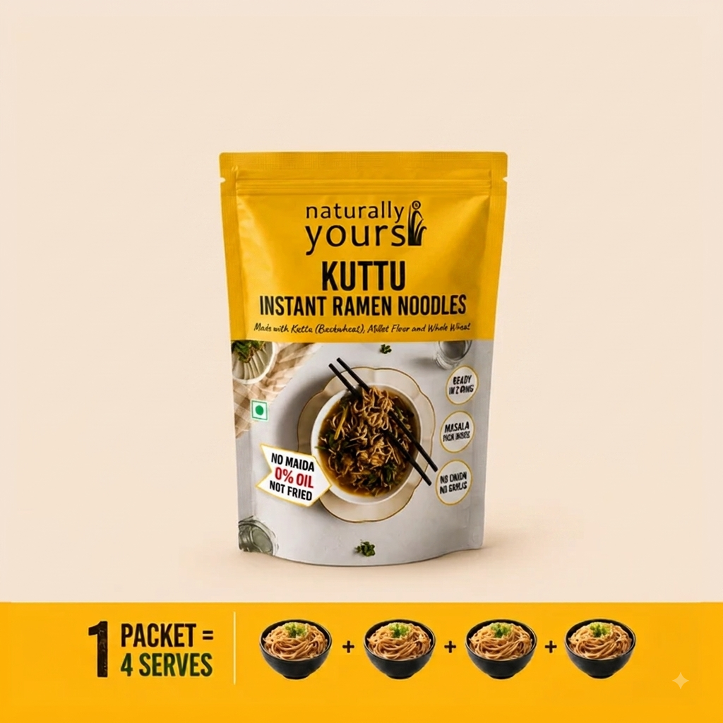Noodles | Soba Instant Ramen Noodles(Kuttu) - (Made With Buckwheat (Soba), Millet Flour &amp; Whole Wheat) – Not Fried – No Artificial Colors, No Added Preservatives, No Onion, Garlic, Maida &amp; No Added Oil – Naturally Yours – 175gm