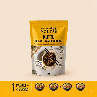Noodles | Soba Instant Ramen Noodles(Kuttu) - (Made With Buckwheat (Soba), Millet Flour &amp; Whole Wheat) – Not Fried – No Artificial Colors, No Added Preservatives, No Onion, Garlic, Maida &amp; No Added Oil – Naturally Yours – 175gm
