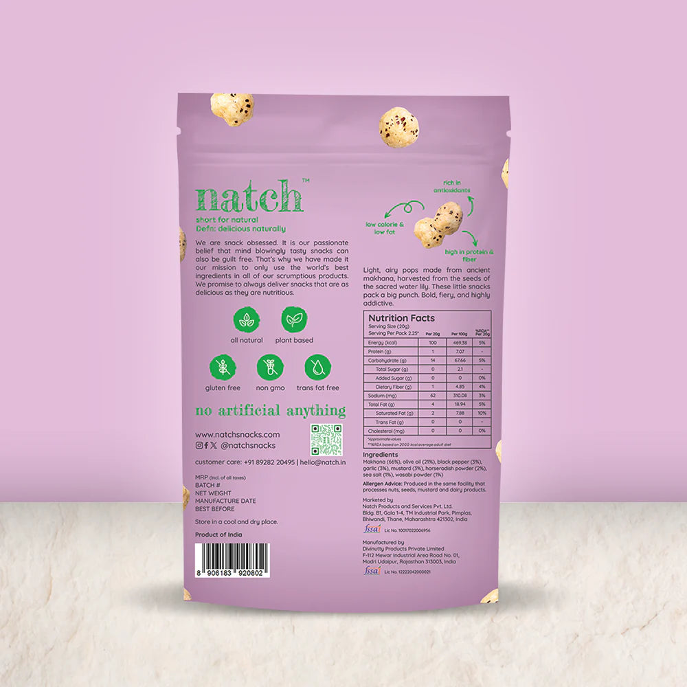 Pops | Water Lily Pops - Roasted in Olive Oil (Wasabi) - All Natural – Vegan, Gluten Free, Trans Fat Free, Non GMO &amp; No Added Artificial Flavor – natch – 45gm