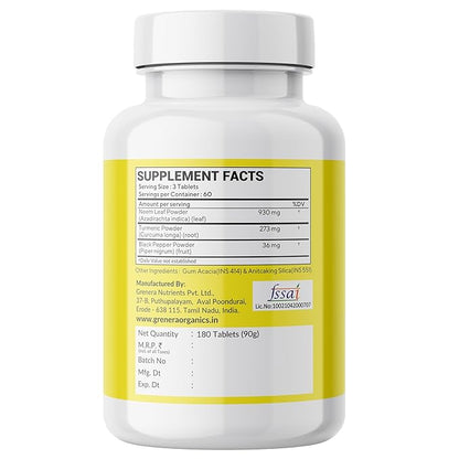 Tablets |Neem Turmeric with Black Pepper (500mg per Tablet) -Made with Pure Turmeric Root Powder- Neem Leaf Power-No Artificial Color, Flavors, Non-GMO – Neemveda – 90gm (180 Tablets)