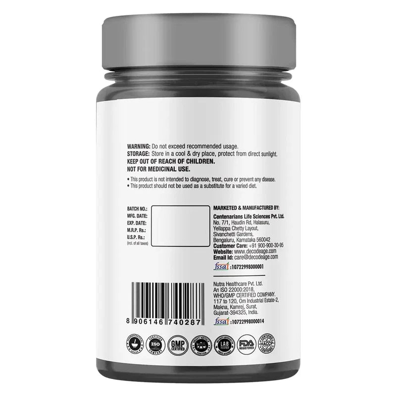B Nmn 1000 | (Nad+ Booster) - Vegan, Gluten Free, Sugar Free, Non GMO &amp;amp; Dairy Free – Decode Age – (500mg) - 60 Capsules