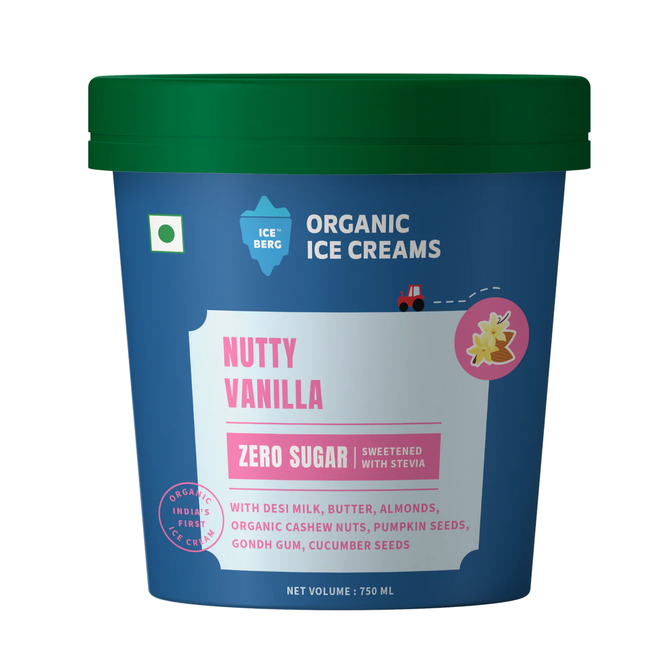 Ice Cream | Nutty Vanilla Ice Cream (Sugar Free, Sweetened with Stevia ) -Made From Desi Milk, Gondh Gum, Organic Butter, Nutty Vanilla - Churned with authentic &amp; Real Ingredients - Iceberg Organic Ice Cream - 400ml