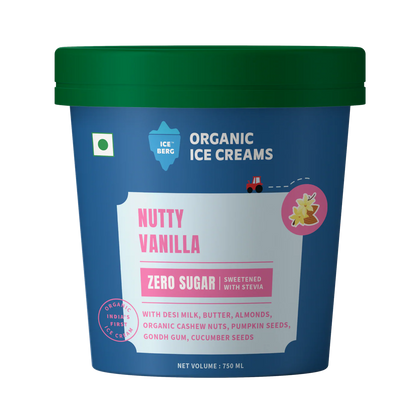 Ice Cream | Nutty Vanilla Ice Cream (Sugar Free, Sweetened with Stevia ) -Made From Desi Milk, Gondh Gum, Organic Butter, Nutty Vanilla - Churned with authentic &amp; Real Ingredients - Iceberg Organic Ice Cream - 400ml