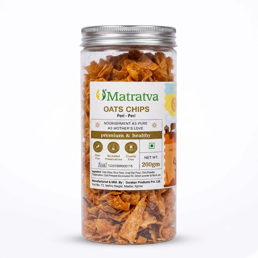 Chips | Oats Chips ( Peri Peri ) - Made With Organic Ingredients - Not Fried - Healthy - Gluten Free, Cruelty Free, High In Fibre &amp; No Added Preservatives - Matratva - 200gm