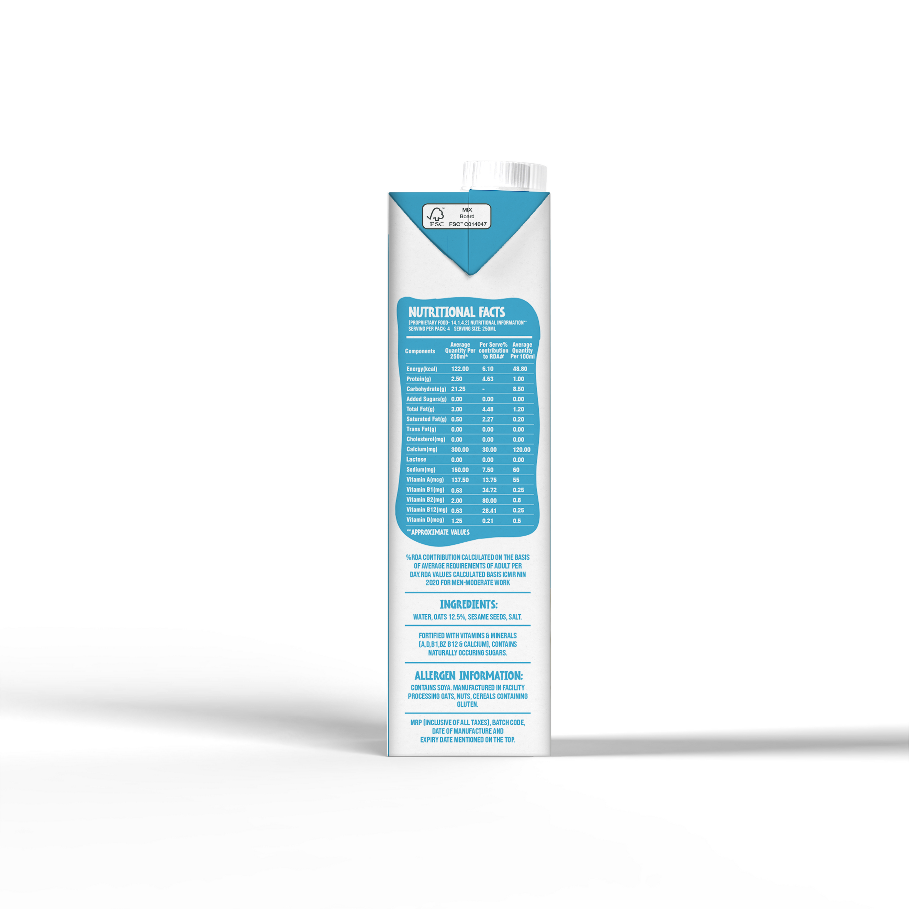 Oat Drink | Unsweetened - Creamy – Vegan, Soya Free, Non GMO, No Preservatives, Zero Cholesterol, No Artificial Flavors &amp; No Added Colors – VDC – 1000ml