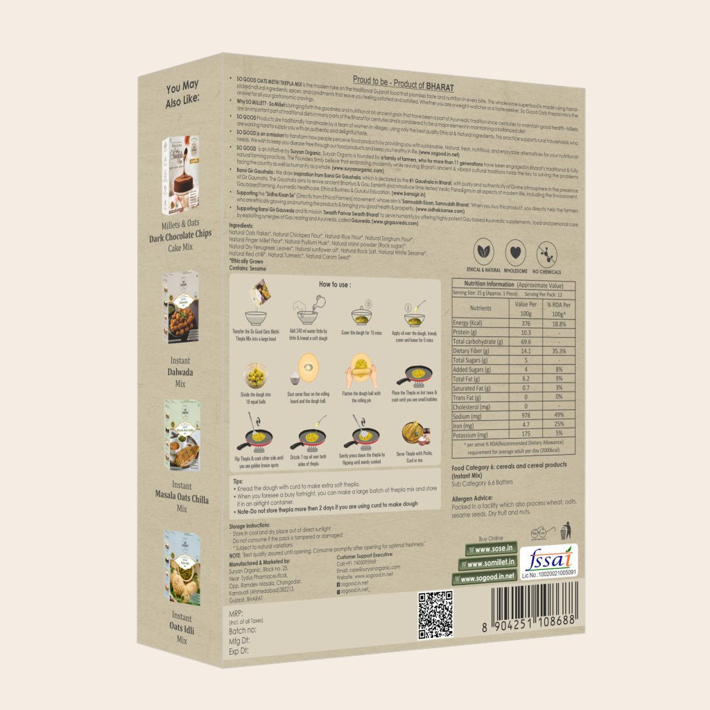 Methi Thepla | Instant Methi Thepla Mix (Made With Ethical Ingredients) -Gluten Free- No Added Preservatives &amp; No Added Flavour - SOSE – 500gm