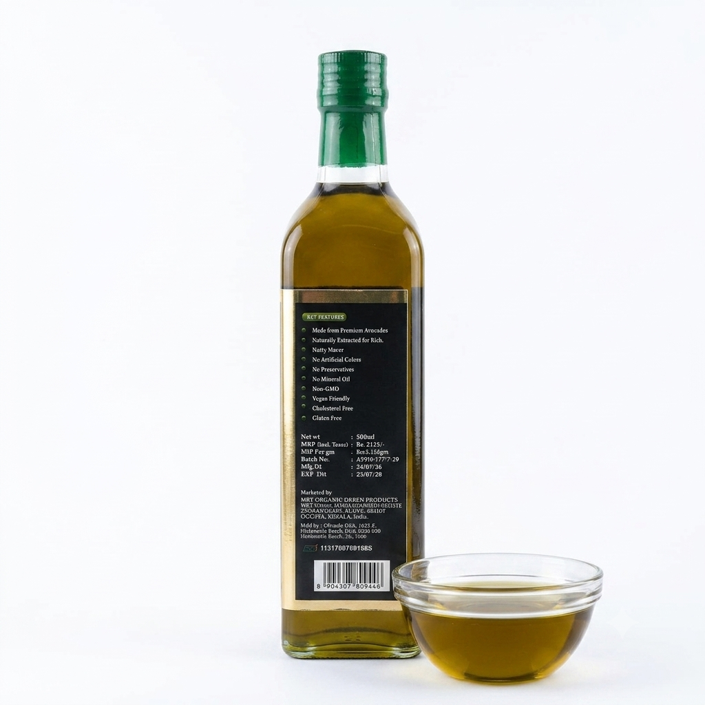 Avocado Oil | Extra Virgin Avocado Cooking Oil (Salad Oil)-USDA Organic, Gluten Free, Vegan - Cold Pressed-No Preservatives, Non Gmo -MRT Organics- 500ml