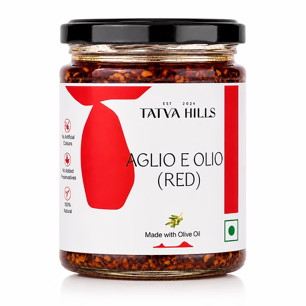 Red Aglio e Olio-Tomato Garlic Olive Oil Sauce-For Pasta, Bruschetta, Marinades – No Added Preservatives & Additives Free – Tatva Hills – 165gm