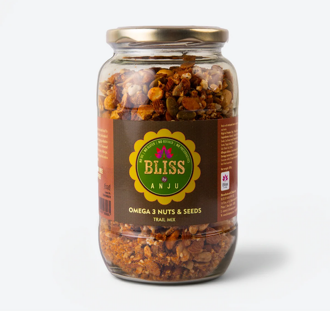 Omega 3 Nuts &amp; Seeds Trail Mix | Plant Based Whole Food -Gluten Free- Oil Free, No Added Preservatives, Lactose Free &amp;amp; Diabetic Friendly - Bliss Box Foods - 250gm