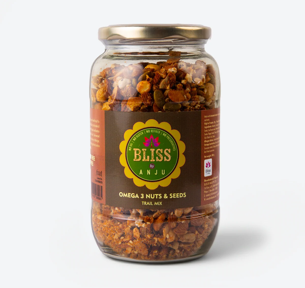 Omega 3 Nuts &amp; Seeds Trail Mix | Plant Based Whole Food - Oil Free, No Added Preservatives, Lactose Free &amp;amp; Diabetic Friendly - Bliss Box Foods - 500gm