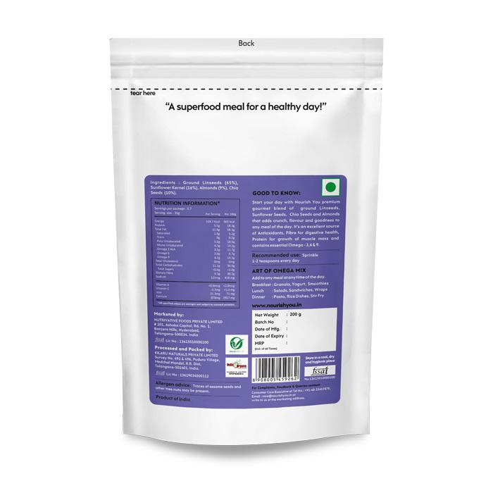 Omega Meal Mix -  Vegan, Gluten Free, Super Source Of Antioxidants Omega-3 Ala, Fibre, Protein, Calcium &amp; Iron - Nourish You - 200gm