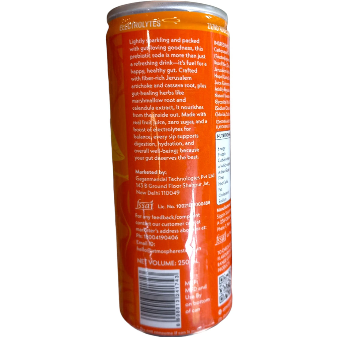 Soda | Orange Fizz Prebiotic Soda - Made With Real Fruit - No Added Sugar - Atmosphere - 250ml