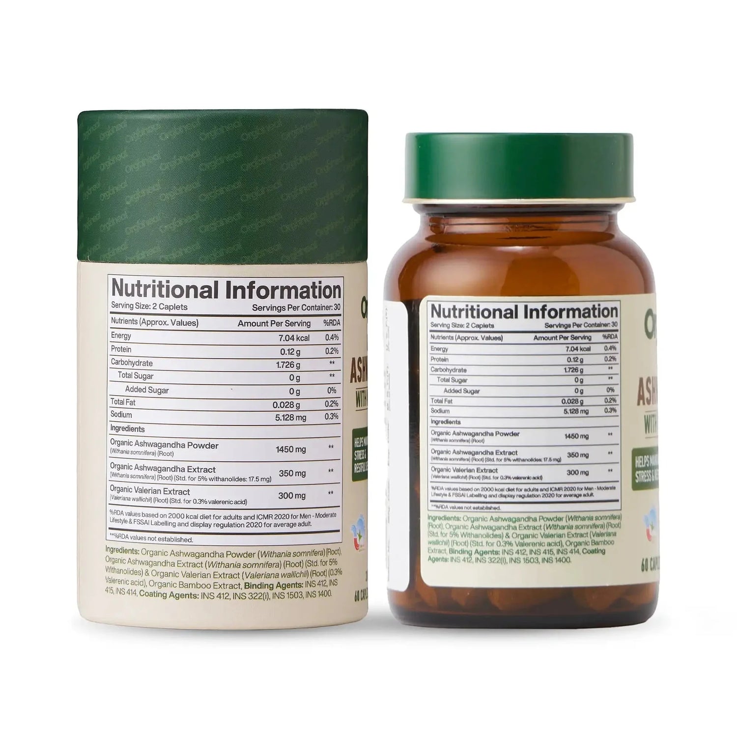 Organic Ashwagandha with Valerian Root - Supports Mental Clarity &amp; Promotes Energy - USDA Organic - - Orgaheal -60 Caplets