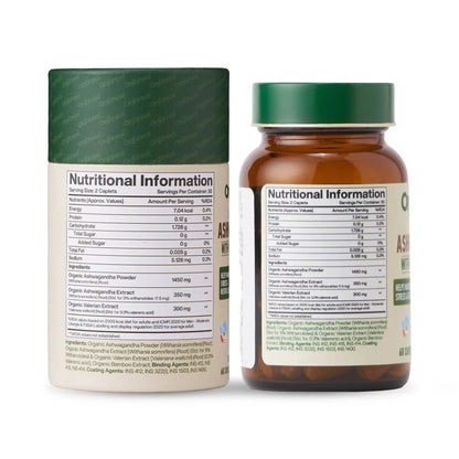 Organic Ashwagandha with Valerian Root - Supports Mental Clarity &amp; Promotes Energy - USDA Organic - - Orgaheal -60 Caplets
