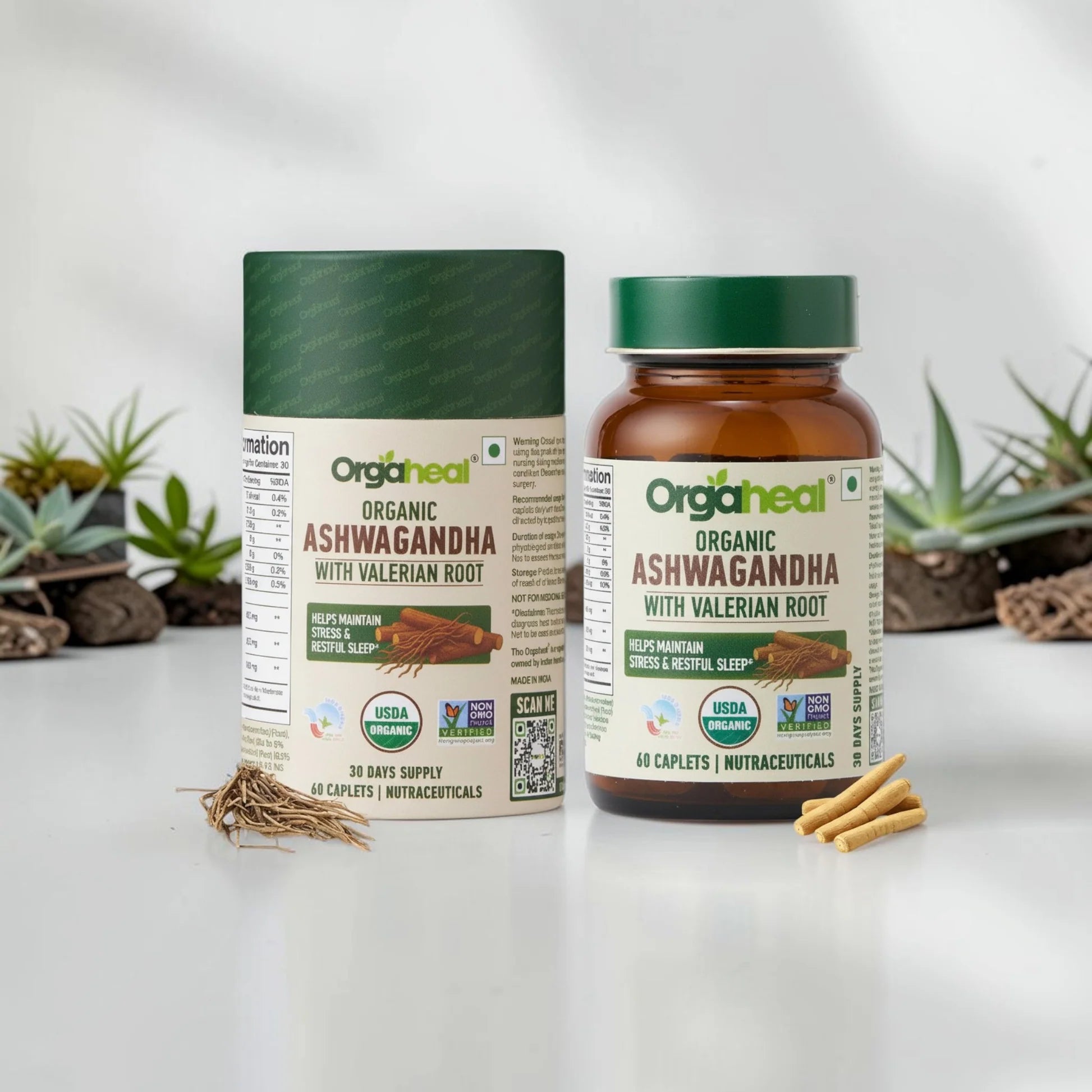 Organic Ashwagandha with Valerian Root - Supports Mental Clarity &amp; Promotes Energy - USDA Organic - - Orgaheal -60 Caplets