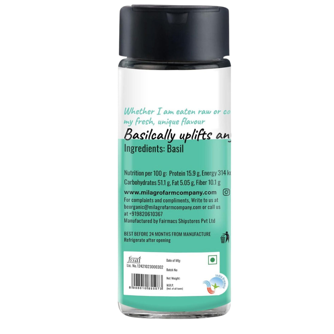 Seasoning | Basil - For Healthy And Organic Meals - Organic Herbs – Milagro Farm Co. – 15gm