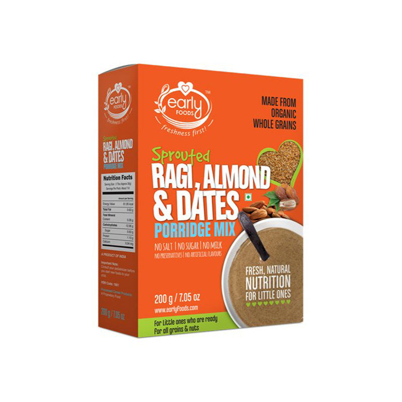 Sprouted Ragi, Almonds & Dates Porridge Mix - Vegan, Gluten Free, No Added Refined Sugar, No Milk & No Salt – Early Foods - 200gm