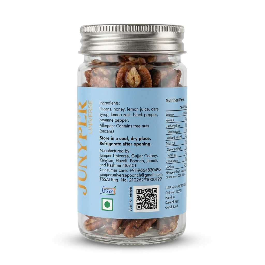 Nuts | Pecans (Hot Honey)- Jammu &amp; Kashmir -No Preservatives– Junyper Universe – 90gm