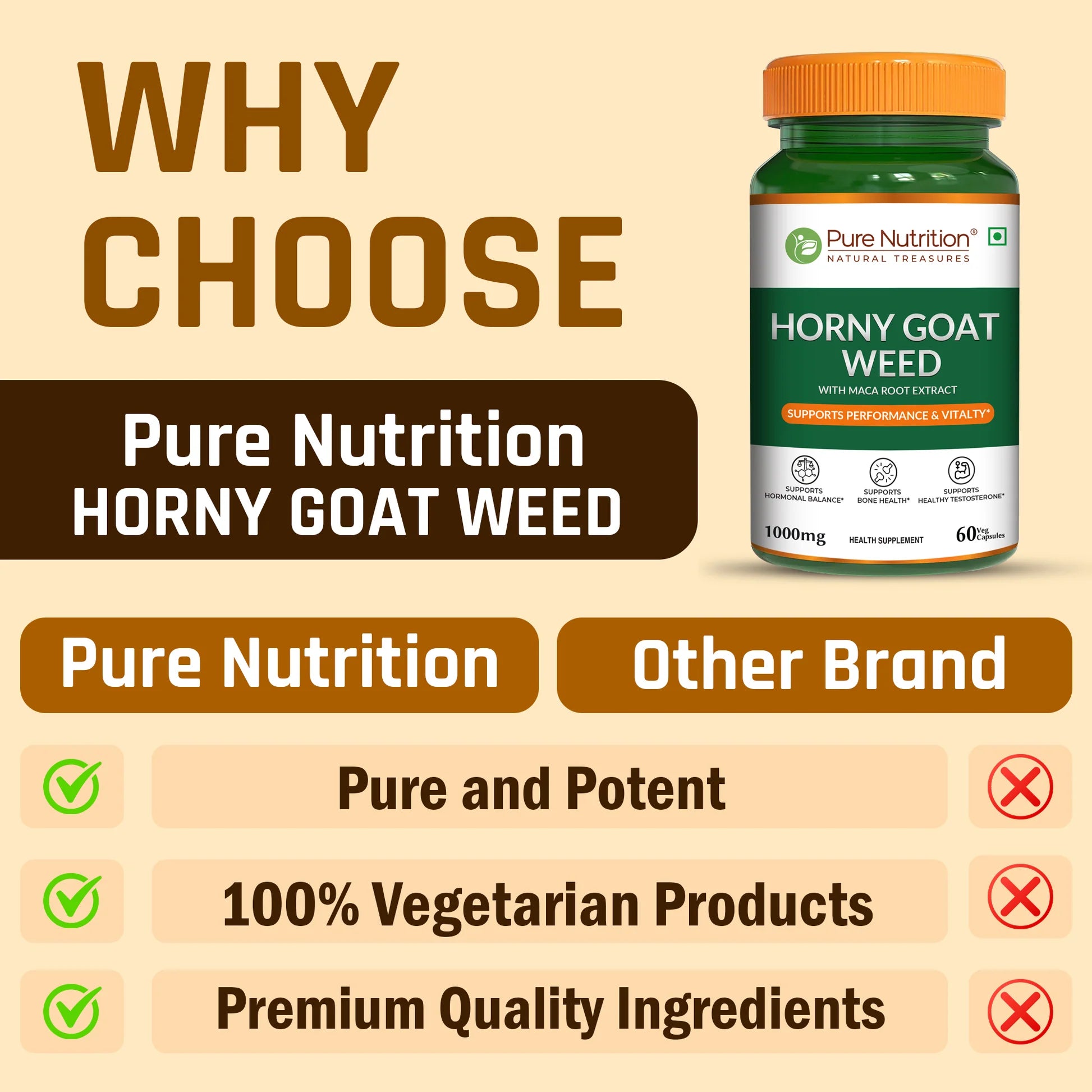 Horny Goat Weed | Maca Root Extract - Support Hormonal Balance, Support Bone Health - Pure Nutrition - 1000mg - 60 Veg Capsules