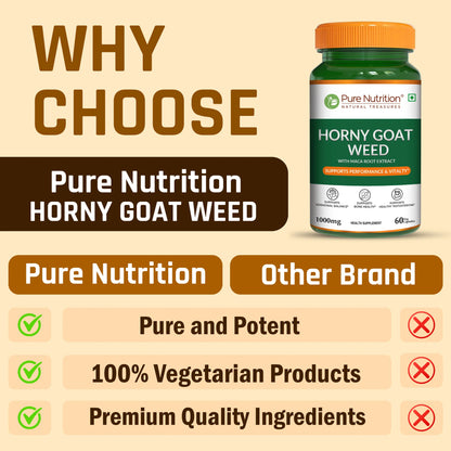 Horny Goat Weed | Maca Root Extract - Support Hormonal Balance, Support Bone Health - Pure Nutrition - 1000mg - 60 Veg Capsules