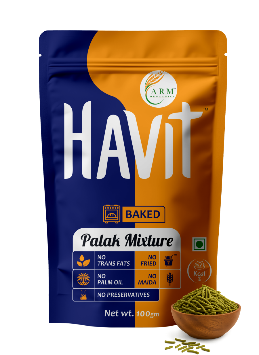 Namkeen | Palak Mixture - Baked-Gluten Free- No Preservative , Zero Cholesterol & No Palm Oil- Arm Orgaanics-85gm