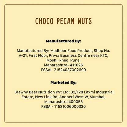 Nuts | Chocolate Pecan Nuts-55% Date-Sweetened Dark Chocolate –No Added Sugar , No refined Sugar, No Fillers – Brawny Bear – 25gm