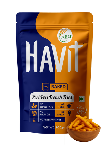 French Fries - Peri Peri French Fries - Baked- No Preservative , Zero Cholesterol &amp; No Palm Oil- Arm Orgaanics-85gm