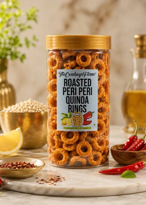 Roasted Peri Peri Quinoa Rings -  Roasted, Not Fried - Made With Sun Dried Potatoes  -  No Onion, No Garlic-No Palm Oil, No Msg &amp; Preservatives Free – The Cow Boys Farm - 200gm