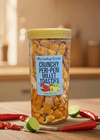 Crunchy Peri Peri Millet Toasties -No Palm Oil, No Msg &amp; Preservatives Free – The Cow Boys Farm - 200gm