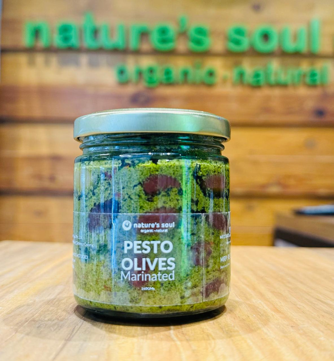 Pesto Olives | Marinated – Vegan, Gluten Free, No Flavour Enhancers & No Added Preservatives – Nature’s Soul – 160gm
