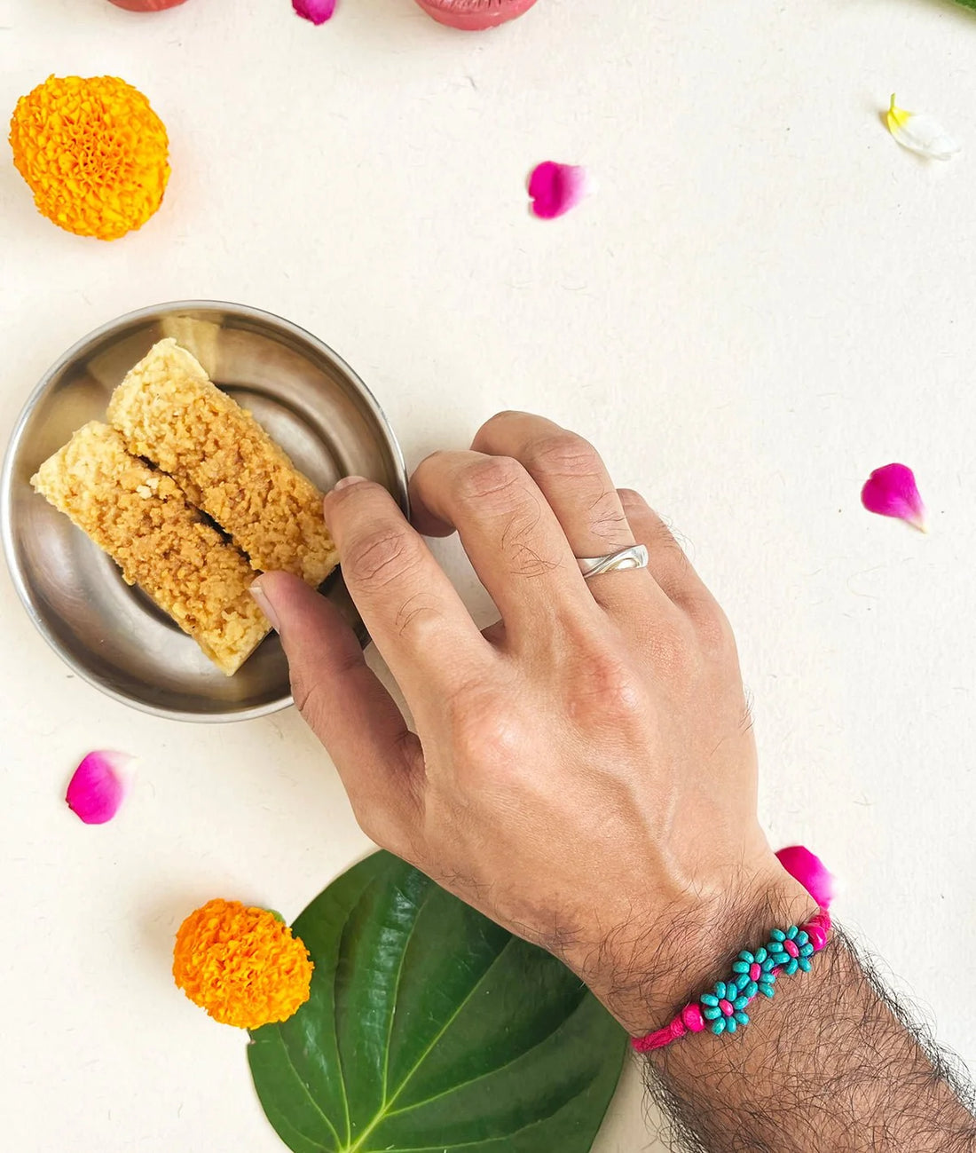 Rakhi | Blue Phool Leher Rakhi– Handcrafted – Eco Friendly – Nature’s Soul - Single Piece