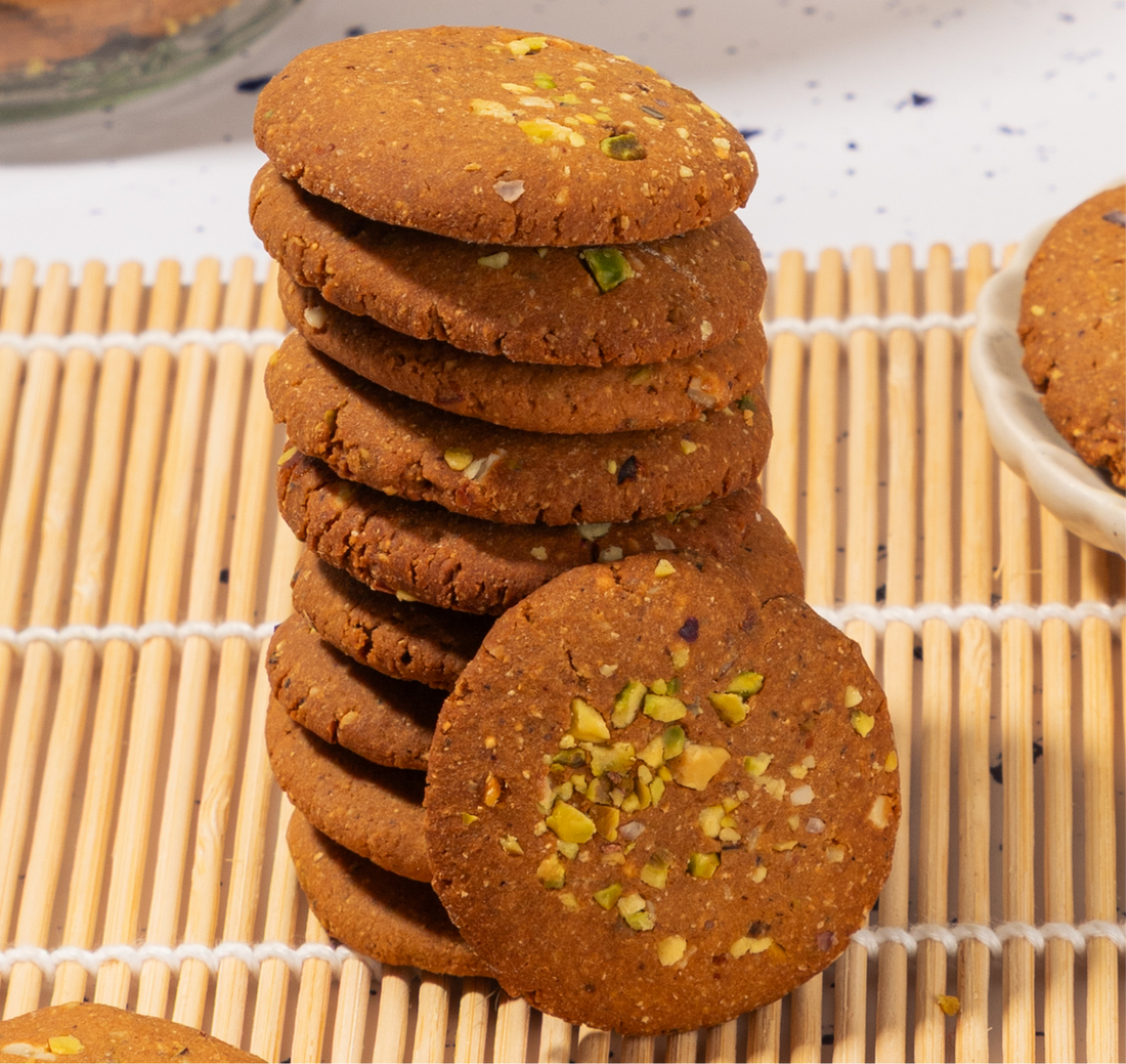 Cookies | Channa Sattu Pistachio Protein Cookies with Saffron-Gluten Free – No Refiend Flour- No OIL - Dairy Free- Bliss Box Foods – 350gm