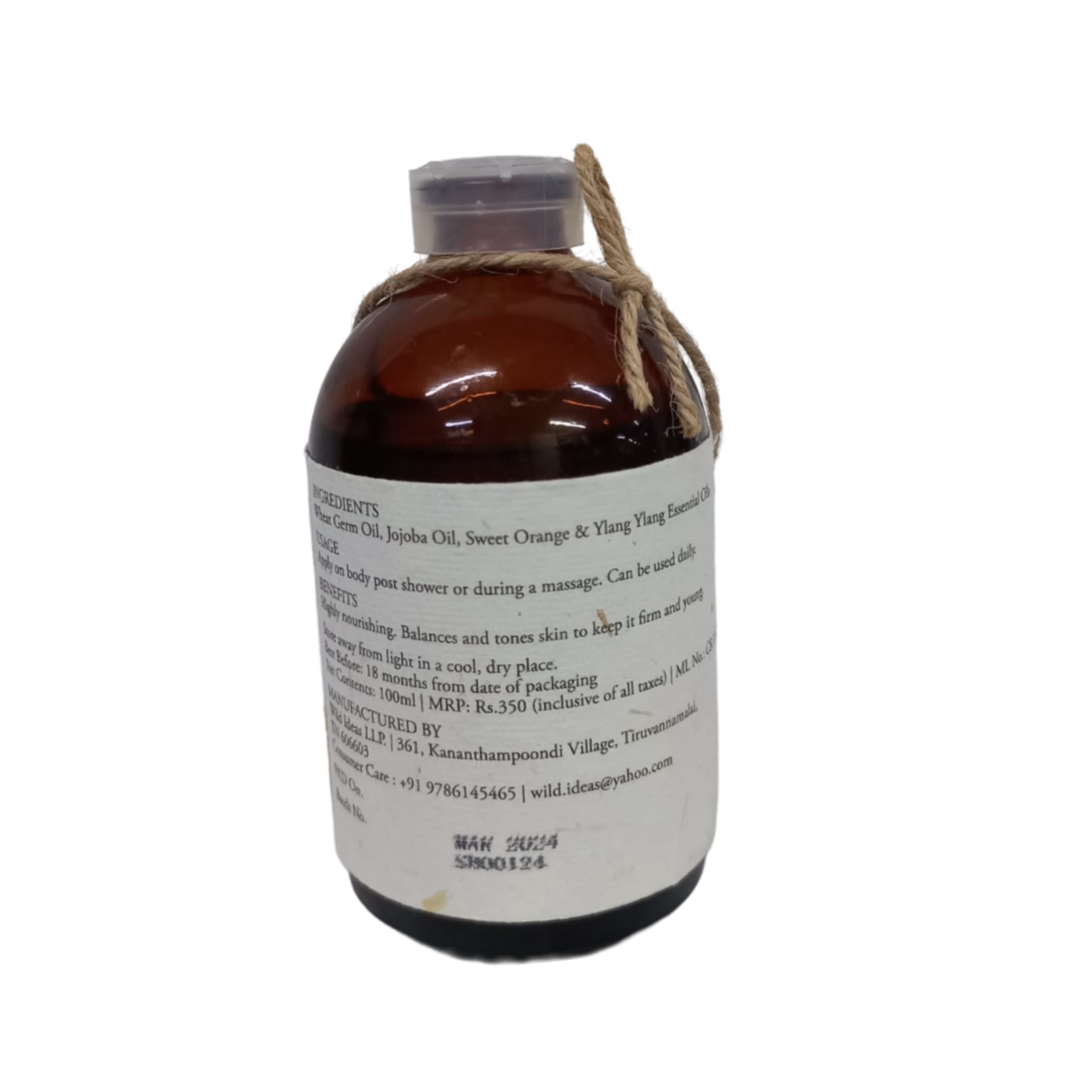 Body Oil | Moisturizing - Sweet Orange &amp;amp; Ylang Ylang - Pure &amp;amp; Natural - Wild Ideas – 100gm