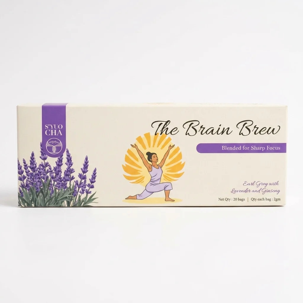 Tea | Brain Brew Tea (Blended For Sharp Focus )- Early Grey With Lavender and Ginseng - No Side Effects-No Artificial Coloring- No Added Preservatives - Syuo Cha - 40gm (20 Bags)