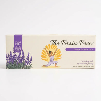 Tea | Brain Brew Tea (Blended For Sharp Focus )- Early Grey With Lavender and Ginseng - No Side Effects-No Artificial Coloring- No Added Preservatives - Syuo Cha - 40gm (20 Bags)
