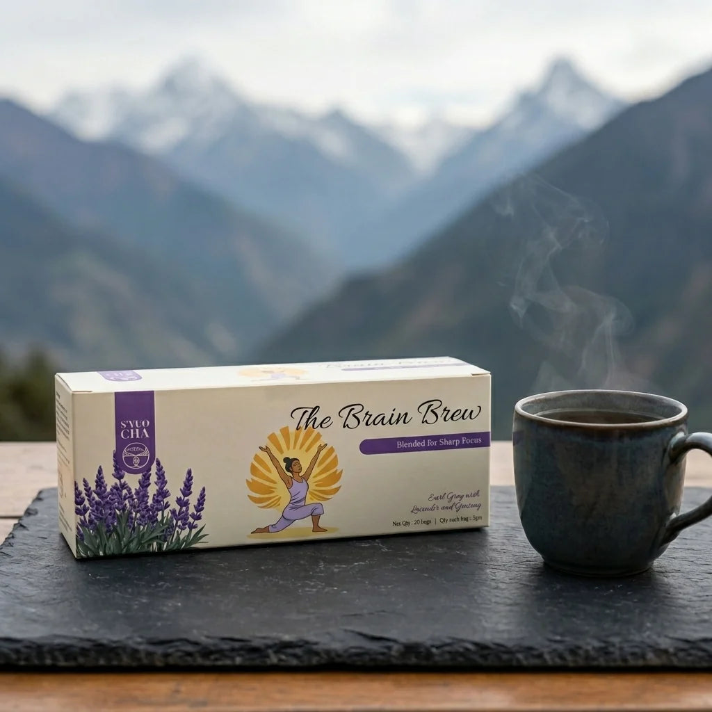 Tea | Brain Brew Tea (Blended For Sharp Focus )- Early Grey With Lavender and Ginseng - No Side Effects-No Artificial Coloring- No Added Preservatives - Syuo Cha - 40gm (20 Bags)