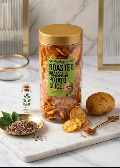 Potato Chips | Roasted Masala Potato Slice -  Roasted, Not Fried - Made With Sun Dried Potatoes  -  No Onion, No Garlic-No Palm Oil, No Msg &amp; Preservatives Free – The Cow Boys Farm - 240gm