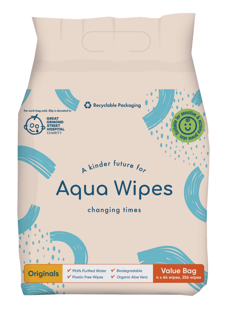 Wipes  | Aqua Wipes Travel Pack - Baby Wipes – 100% Biodegradable, Plastic-Free, 99.6% Water – Vegan-Newborn Safe, Paraben &amp; Perfume Free- Aqua Wipes- ( Single Pack x 64 wipes)