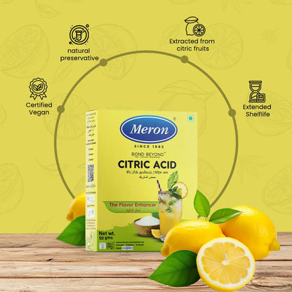 Citric Acid | Natural Flavour Enhancer-Vegan, 100% Natural &amp; Vegetarian -Natural Preservatives – Meron – 50gm