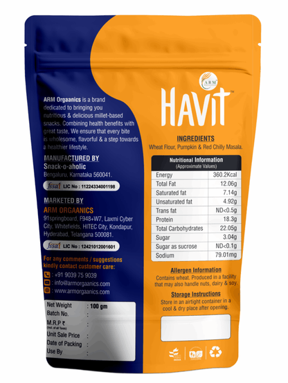 Chips - Pumpkin Chips Havit - Baked- No Preservative , Zero Cholesterol &amp; No Palm Oil- Arm Orgaanics-140gm