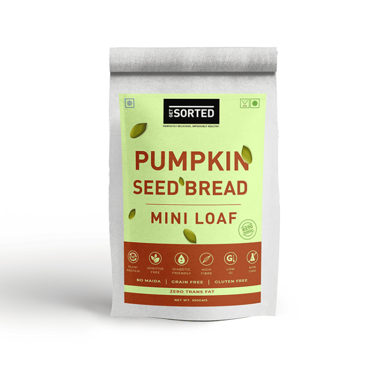 Bread | Pumpkin Seed Bread - Mini Loaf - Vegan, Gluten Free Keto Friendly Bread - No Maida, Zero Trans Fat, Grain Free, Diabetic Friendly &amp;amp; No Additives – Get Sorted - 350gm